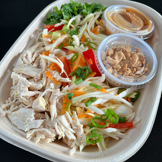 Asian Slaw with Chicken and Ginger Peanut Dressing (GF, DF)