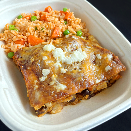 Black Bean and Goat Cheese Enchilada Bake with Mexican Rice (GF, Veg)