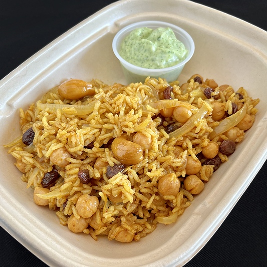 Chickpea Biryani with Cilantro Coconut Yogurt Sauce (GF, Veg)