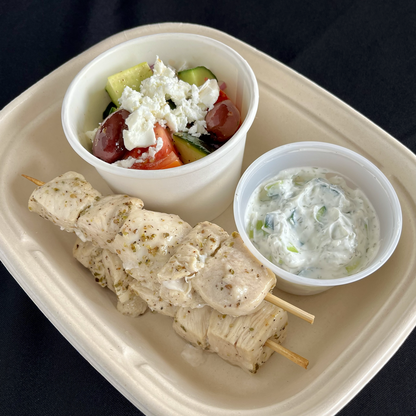Chicken Souvlaki with Tzatziki Sauce and Greek Salad (GF)