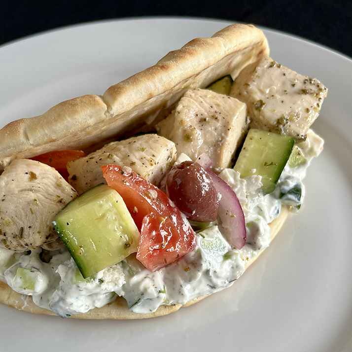 Chicken Souvlaki with Tzatziki Sauce and Greek Salad (GF)