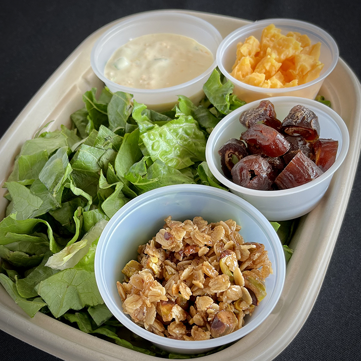 Romaine Salad with Cheddar Vinaigrette and Pistachio Granola (GF, Veg)