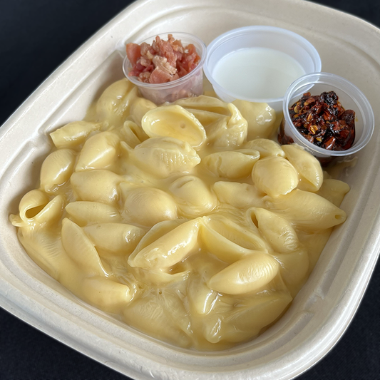 Shells and Cheese with (optional) Bacon and Chili Crisp