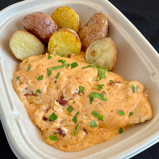 Chicken with Sun-Dried Tomato Cream Sauce and Roasted Potatoes (GF)