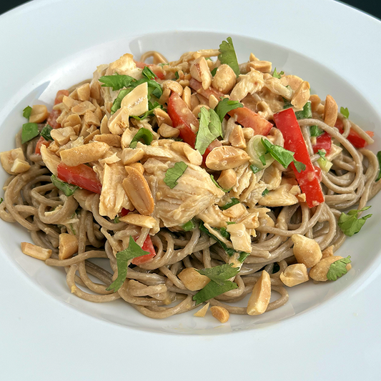Asian Chicken and Noodle Salad with Ginger-Peanut Dressing (DF)