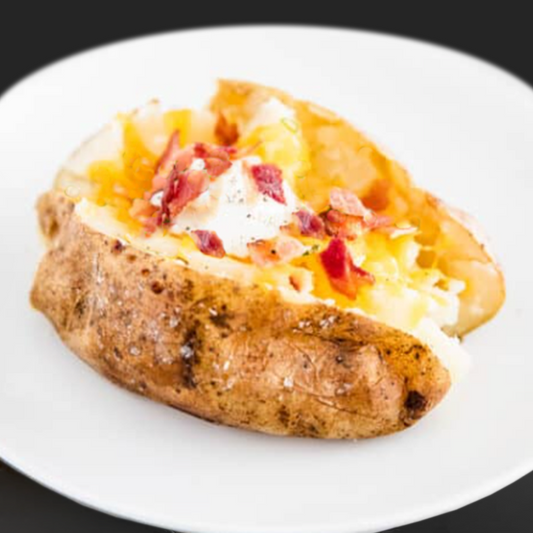 Baked Potatoes with Cheddar, Sour Cream and Bacon (GF)