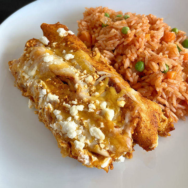 Black Bean and Goat Cheese Enchiladas with Mexican Rice (GF, Veg)