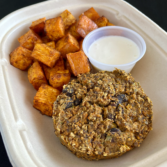 Black Bean Patty with Roasted Sweet Potatoes (GF, DF, Veg)