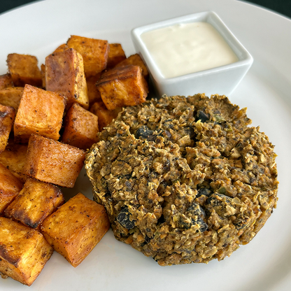 Black Bean Patty with Roasted Sweet Potatoes (GF, DF, Veg)