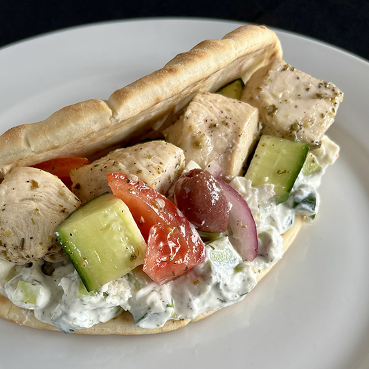 Chicken Souvlaki with Tzatziki Sauce and Greek Salad (GF)