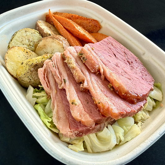 Corned Beef and Cabbage with Roasted Potatoes and Carrots (GF, DF).