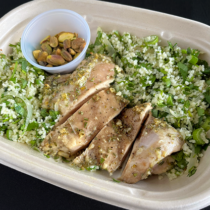 Mediterranean Herb-Marinated Chicken with Green Couscous and Pistachios (DF)