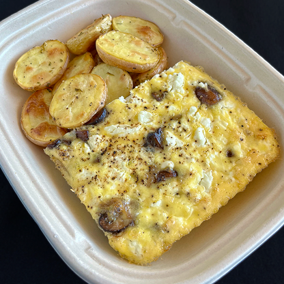 Caramelized Onion, Mushroom and Goat Cheese Frittata with Herb-Roasted Potatoes (GF, Veg)