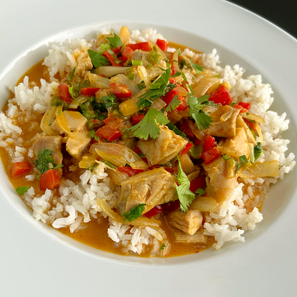 Chicken and Bell Pepper Thai Coconut Curry with Rice (GF, DF)