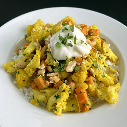 Cauliflower Sabzi with Cashews and Rice (GF, Veg)