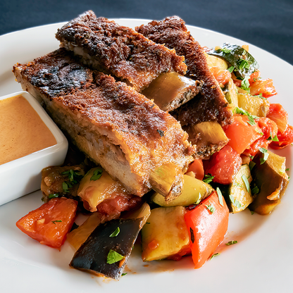 Spanish Pork Ribs with Smoked Paprika Aioli and Spanish Pisto (GF, DF)